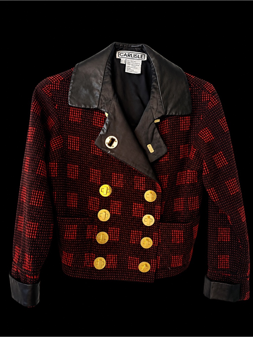 Carlisle Red & Black Double-Breasted Wool-Blend Jacket with Leather Trim